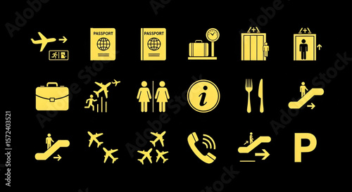 Airport Icon Set - Vector Signage, Travel Symbols and Directional Graphics for Web and Print Design