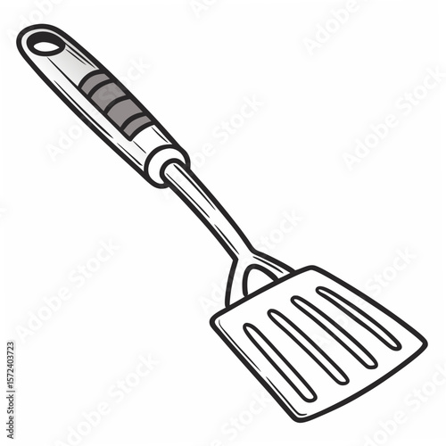 Silver grilling spatula with gray handle kitchen utensil