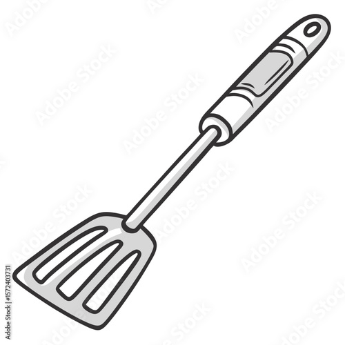 Silver grilling spatula with slotted head barbecue tool