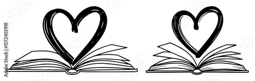 love reading heart from open book vector logo