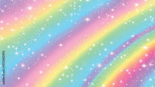 Abstract rainbow color pattern with bright, colorful stars and glowing light elements