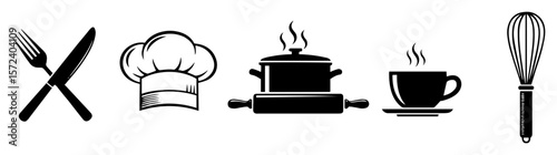kitchen cooking utensils icons monochrome vector illustration
