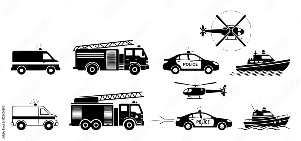 Fototapeta premium emergency services vehicle icon set police fire ambulance vector