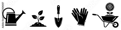 gardening tools icon set vector silhouette illustration