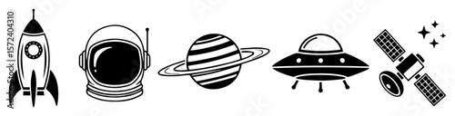 space exploration icons set monochrome vector illustration