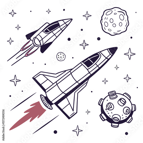 Spaceships and celestial bodies rocket stars
