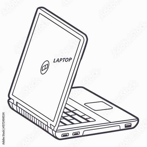Open laptop with keyboard and ports technology electronic