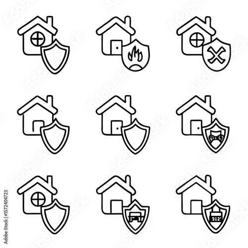 Insurance types vector icon set featuring protection symbols