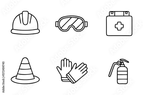 Safety equipment icon set featuring protective gear in flat style