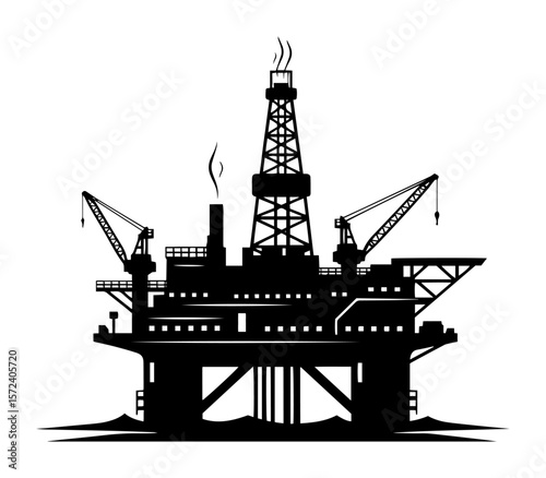 offshore oil rig drilling platform on the sea for the energy industry logo
