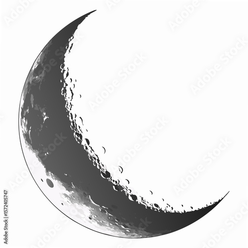 Crescent moon with textured surface lunar space