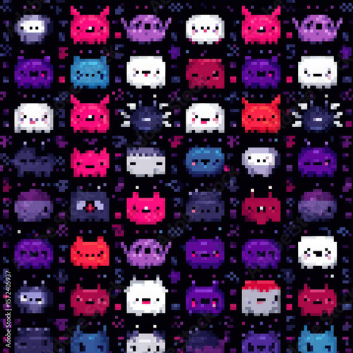 Retro Pixel Monsters Seamless Pattern for Creative Projects and Digital Artwork Inspiration
