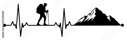 mountain hiking heartbeat with a hiker and a peak for outdoor adventure lovers