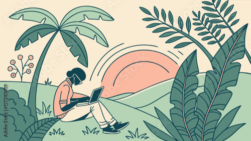 Remote work in nature digital nomad illustration