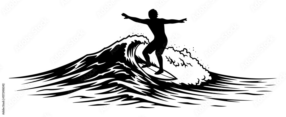 Fototapeta premium surfer riding ocean wave black silhouette vector