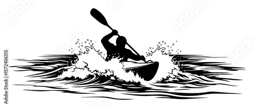 kayaker on wave extreme water sport vector silhouette