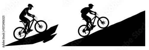 mountain biker silhouette mtb cyclist vector set