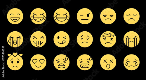 Emojis Icons | Yellow Faces with Different Expressions for Social Media, UI and UX Design, Marketing