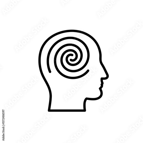 Abstract illustration of a human head with spiral brain design  