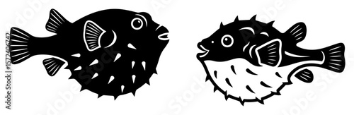 Pufferfish Blowfish Solid Silhouette – Black and White Vector Icon