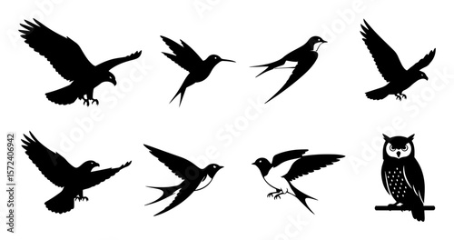 flying birds silhouette vector icon set