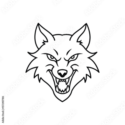 angry wolf head line art
