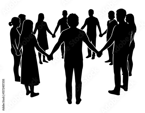 people holding hands in a circle silhouette