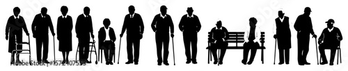 diverse senior citizen silhouettes collection vector set