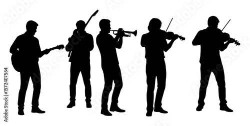 violinist silhouette set vector illustration