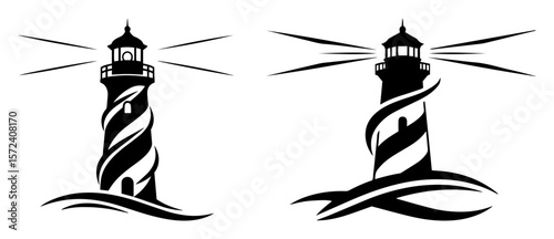 lighthouse over waves logo vector illustration