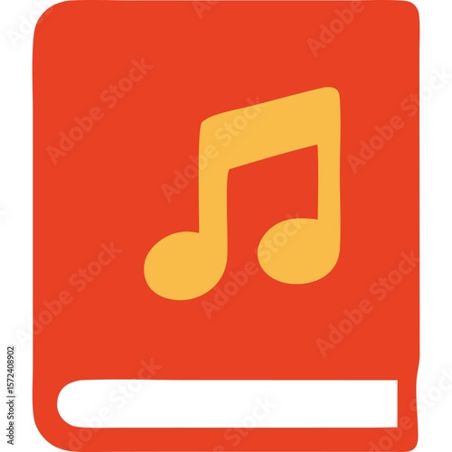 Orange Book with Golden Musical Note Symbol, Simple Illustration