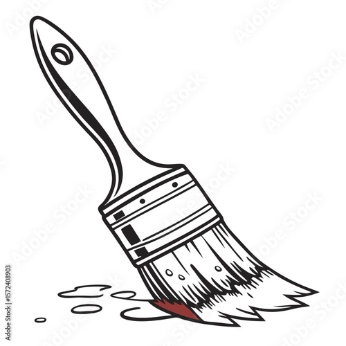 Paintbrush with red accent and drips tool bristles