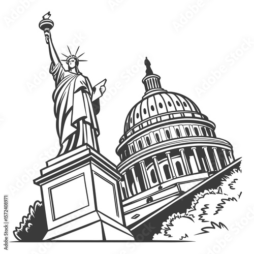 Statue of Liberty and Capitol Building monument landmark