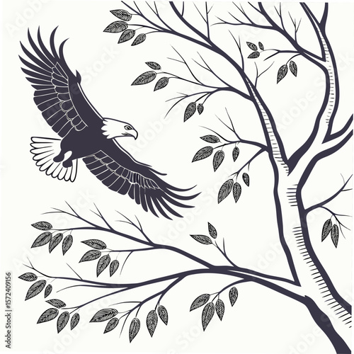 Eagle flying near tree branches bird wings spread