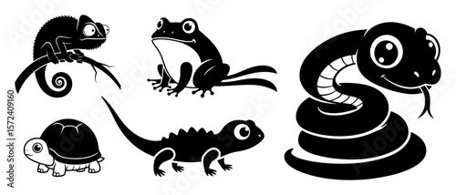 cute reptile and amphibian icon set vector