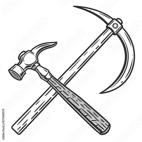Hammer and sickle crossed black and white tools agriculture