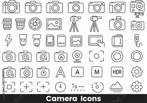 Collection of Photography Equipment and Camera Setting Outline Icons