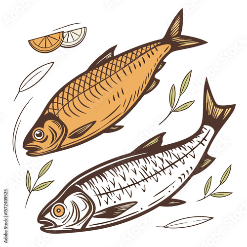 Smoked and raw fish with lemon slices smoked fish seafood