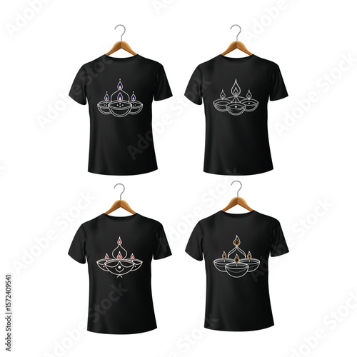Black tshirts with diya designs festival clothing