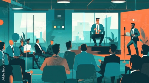 Indoor of meeting room in office for teamwork of business. Conference discuss vision for management strategy or successful investment company. Businessman workplace for commercial governance. AIG53.