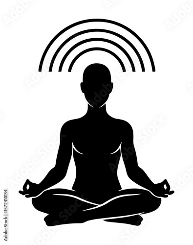 meditation yoga pose silhouette with aura vector