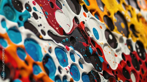 Colorful abstract shapes with polka dots. Digital artwork of colorful dots with vibrant color curve lines. Digital art for playful and modern design. Celebration and energetic art style. AIG51.
