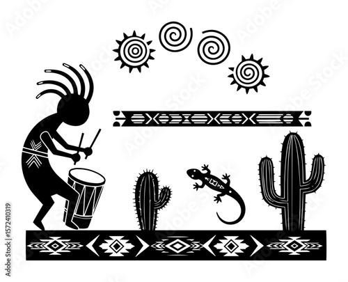 kokopelli drummer southwest tribal design vector illustration