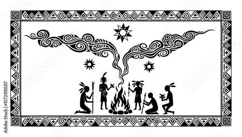 native american campfire ritual with spirit smoke vector
