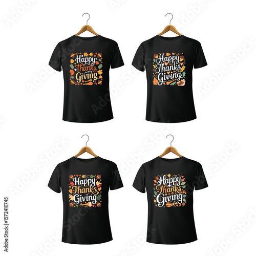Black t shirts happy thanksgiving autumn leaves design