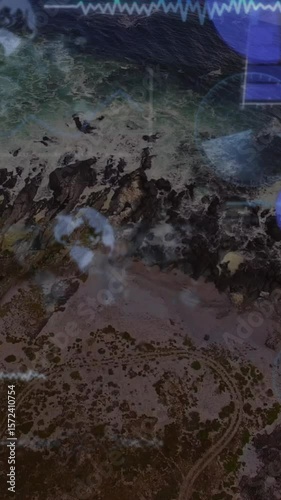Animation of financial data processing over sea