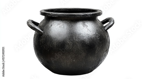 a cauldron clipart, witch potion element, textured style, charcoal tone, isolated on white background