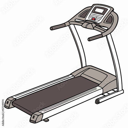 Gray treadmill with black belt and console exercise