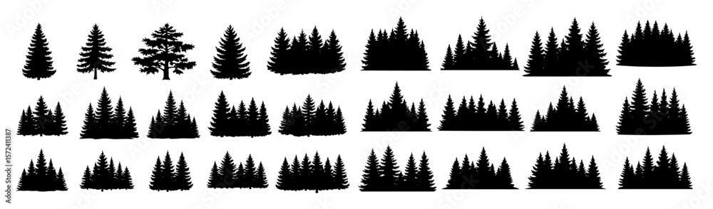 Fototapeta premium pine tree and forest silhouettes vector set