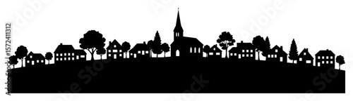 small town village skyline silhouette vector banner